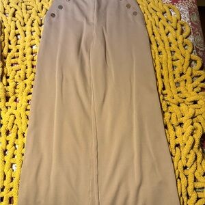 Spanx High-Waist Beige Wide-Leg Trouser with Button Detail